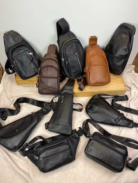 Кожаная мужская сумка через плечо кросс-боди с карманами С05-КТ-4007 Черная