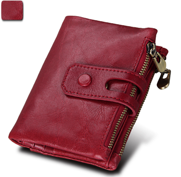 Кожаный мини кошелек с двумя отделениями на молнии А03-КТ-10225 Красный