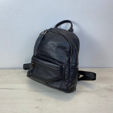 Вместительный кожаный рюкзак с маленьким карманом сверху С101-КТ-2814 Черный