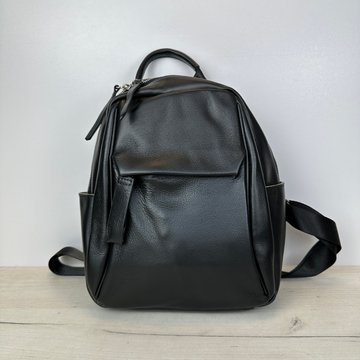 Кожаный рюкзак гладкая фактура с карманом спереди С02-КТ-2832 Черный