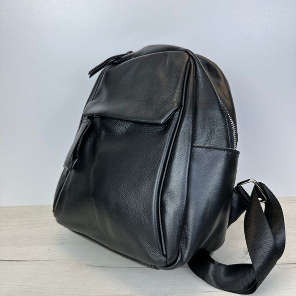 Шкіряний рюкзак гладка фактура з карманом спереду С02-КТ-2832 Чорний