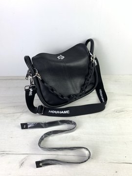 Средняя кожаная сумка багет / 3 ремешка в комплекте С01-КТ-331-S Черный