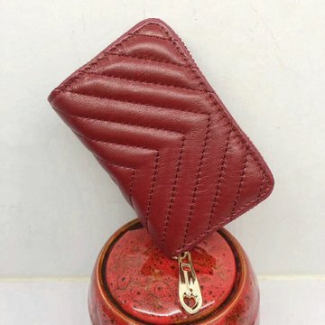 Мини кожаный кошелек кардхолдер для карточке на молнии КТ-10212 Красный