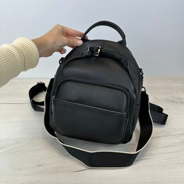 Шкіряний рюкзак з містким карманом спереду с101-КТ-2824 Чорний