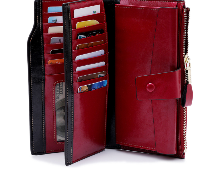 Большой кожаный кошелек портмоне много отделов А03-КТ-10221 Красный