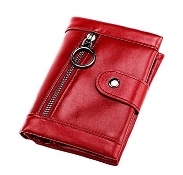 Кожаный небольшой кошелек застежка на молнии спереди А03-КТ-10223 Красный