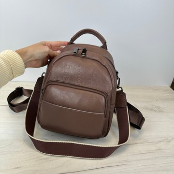 Кожаный рюкзак с вместительным карманом спереди с101-КТ-2824 Пудровый