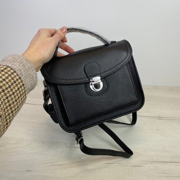 Шкіряна сумка квадратна на застібці з ручкою С04-КТ-4123 Чорна