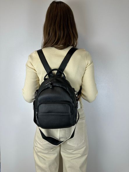 Шкіряний рюкзак з містким карманом спереду с101-КТ-2824 Пудровий