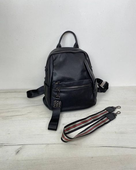 Шкіряний рюкзак кишеня спереду + широкий ремінець С04-КТ-2860 Чорний