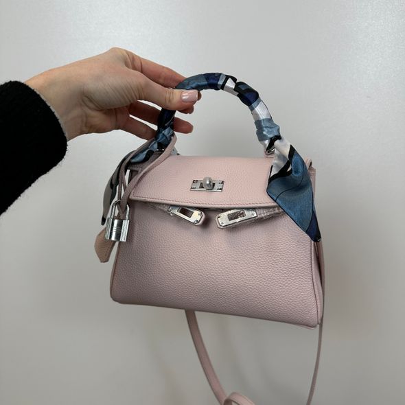 Міні шкіряна сумка з ручкою і клапаном 20см КТ-815-20-Silver Рожева