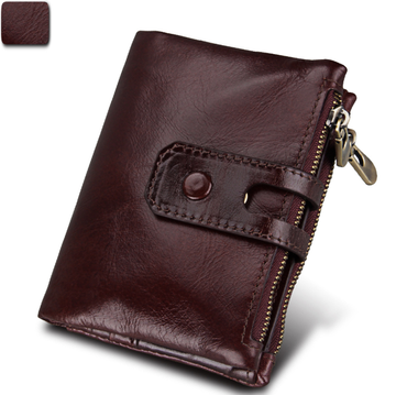 Шкіряний міні гаманець з двома відділеннями на блискавці А03-КТ-10225 Бордовий