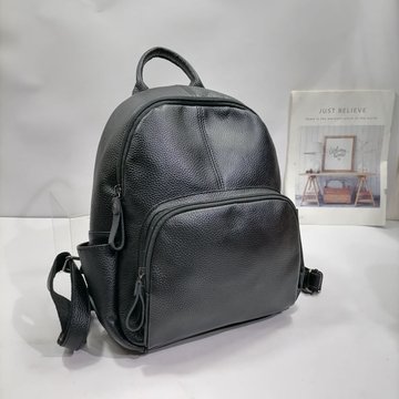Мягкий кожаный рюкзак с карманом спереди С70-КТ-2802 Черный