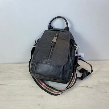 Кожаный рюкзак трансформер с клапаном и широким ремешком С101-КТ-2878 Черный