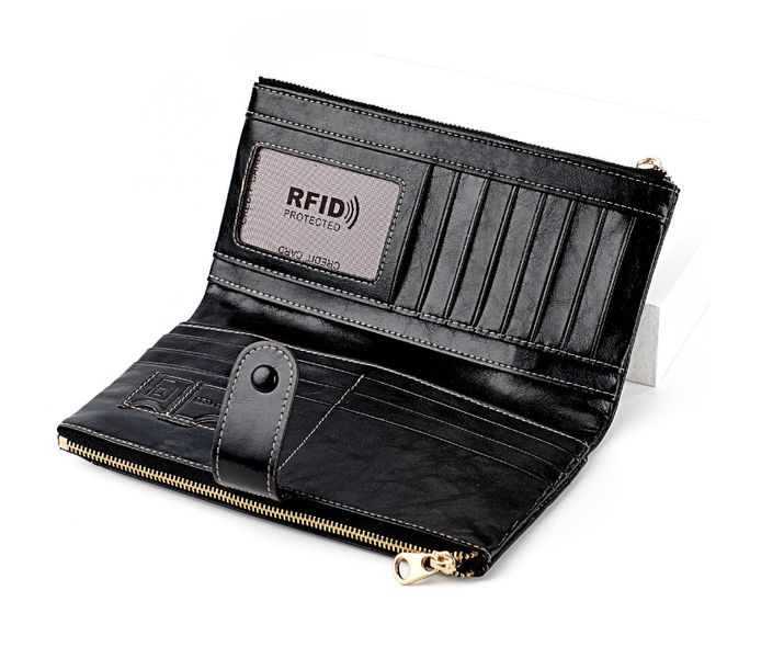 Шкіряний великий гаманець 2 відділення на блискавці А03-КТ-10260 Чорний