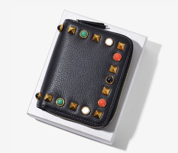 Міні гаманець з шипами та відділом для дрібниці на блискавці 0844 Чорний