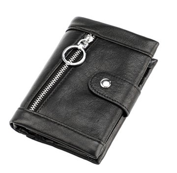 Шкіряний невеликий гаманець застібка на блискавці спереду А03-КТ-10223 Чорний