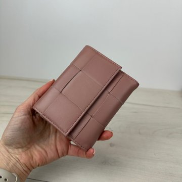 Маленький шкіряний гаманець плетена структура КТ-10315 Рожевий