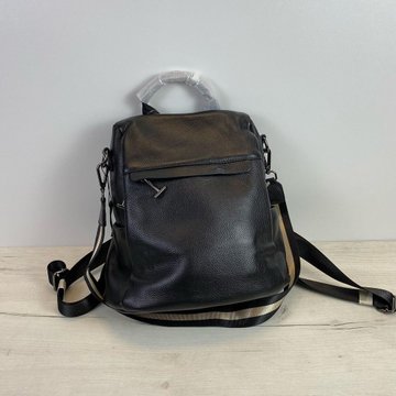 Шкіряний рюкзак з широким кольоровим ремінцем відкривається позаду КТ-2839 Чорний