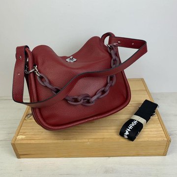 Середня шкіряна сумка багет/3 ремінці в комплекті С01-КТ-331-S Червона