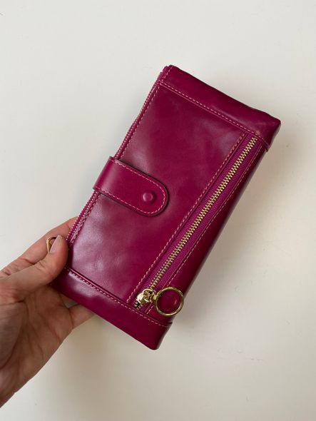 Шкіряний великий гаманець 2 відділення на блискавці А03-КТ-10260 Фіолетовий