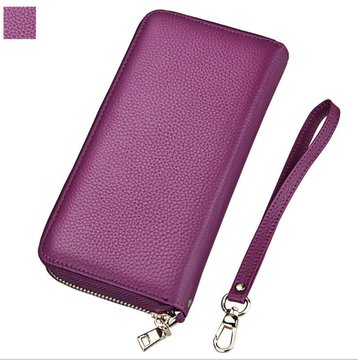 Большой кожаный кошелек на молнии с ремешком КТ-10237 Фиолетовый