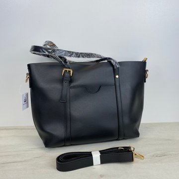 Жіноча сумка шоппер на 2 відділення з ремінцем на плече А22-1898 Чорна