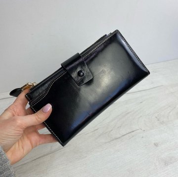 Великий шкіряний гаманець портмоне багато відділів А03-КТ-10221 Чорний