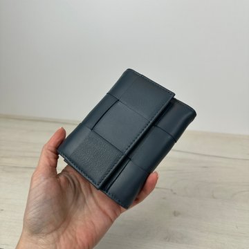 Маленький шкіряний гаманець плетена структура КТ-10315 Синій