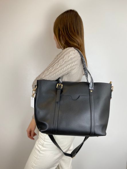 Жіноча сумка шоппер на 2 відділення з ремінцем на плече А22-1898 Чорна