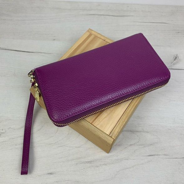 Большой кожаный кошелек на молнии с ремешком КТ-10237 Фиолетовый
