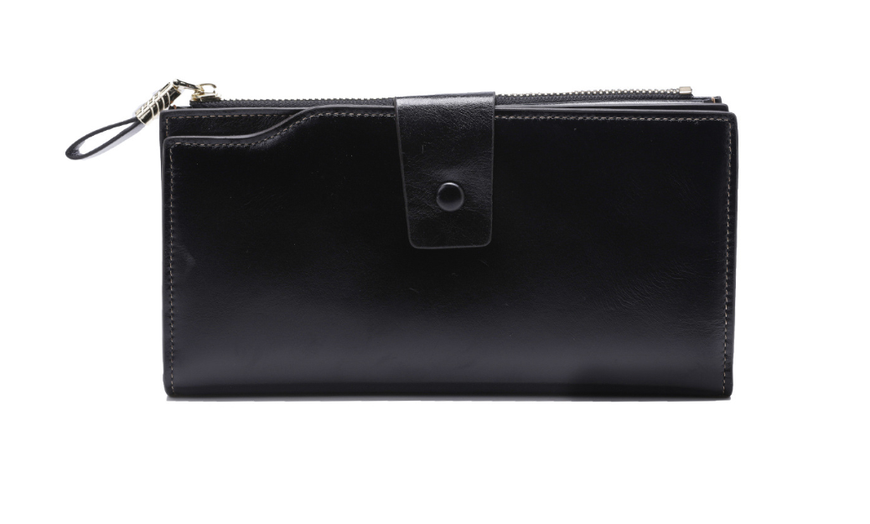 Большой кожаный кошелек портмоне много отделов А03-КТ-10221 Черный