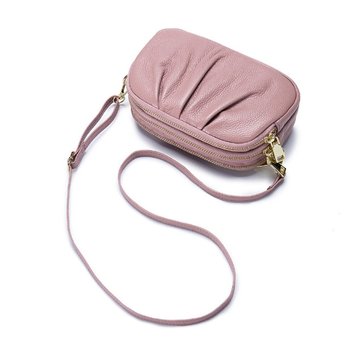 Міні шкіряна сумка на 3 відділення на блискавці з ремінцем на плече А15-КТ-4110 Рожева