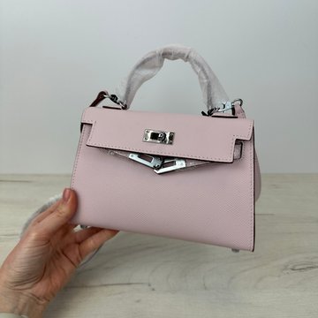 Стильна міні сумка з клапаном 19см срібна фурнітура А-801-19 Рожева