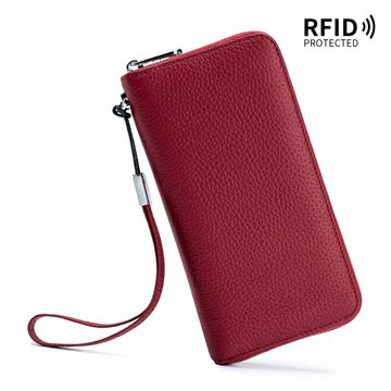Большой кожаный кошелек портмоне с ремешком серебристая фурнитура А15-КТ-10233 Красный