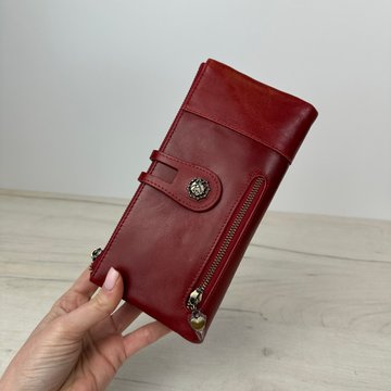 Великий шкіряний гаманець подвійна блискавка з клапаном 3513-А03-КТ-10320 Червоний