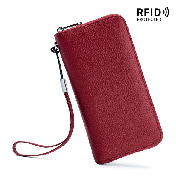 Великий шкіряний гаманець портмоне з ремінцем срібляста фурнітура А15-КТ-10233 Червоний