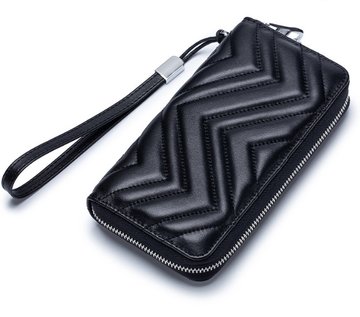 М'який шкіряний гаманець з рельєфними смугами А15-КТ-10266 Чорний