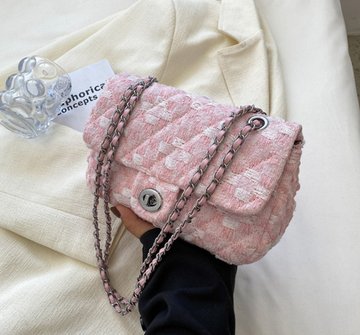 Текстильна сумка плетена фактура з ланцюжком на плече А12-1838 Розовая
