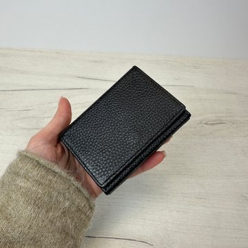 Міні шкіряний гаманець складний КТ-10314 Чорний