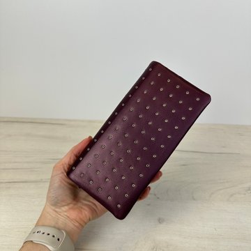 Місткий шкіряний гаманець зі стразами на кнопці С45-КТ-10318-2 Фіолетовий