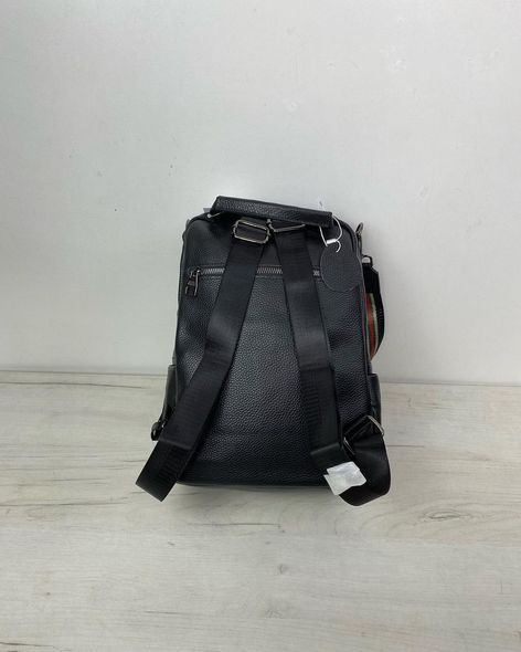 Кожаный рюкзак вертикальный карман спереди + широкий ремешок С 42-КТ-2888 Черный