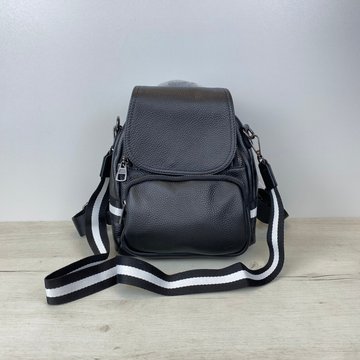 Компактний шкіряний рюкзак з клапаном і широким ремінцем С101-КТ-2817 Чорний