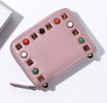 Міні гаманець з шипами та відділом для дрібниці на блискавці 0844 Рожевий