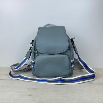 Компактный кожаный рюкзак с клапаном и широким ремешком С101-КТ-2817 Голубой
