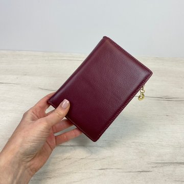 Кожаный кошелек холдер для паспорта книжка А15-10210 Бордовый
