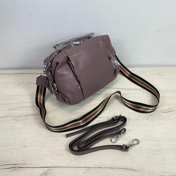Шкіряна сумка бочонок на блискавці 2 ремінці в комплекті С101-КТ-3082 Фіолетова