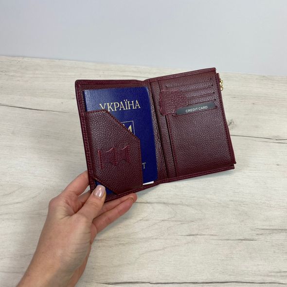 Шкіряний гаманець холдер для паспорта А15-10210 Бордовий