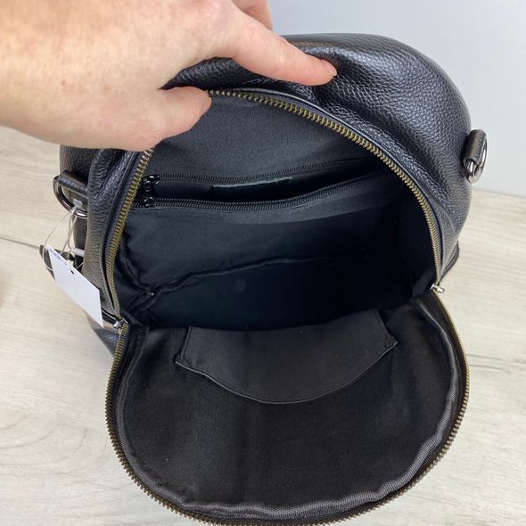 Шкіряний рюкзак з вертикальною тканинною вставкою та ремінцем С101-КТ-2806 Чорний